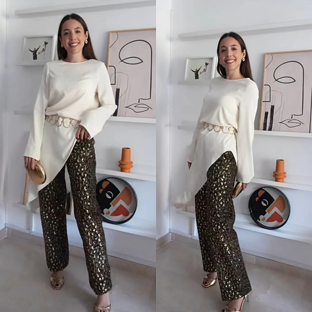 ZARA ANIMAL PRINT SEQUIN STRAIGHT LEG PANTS SIZE  S